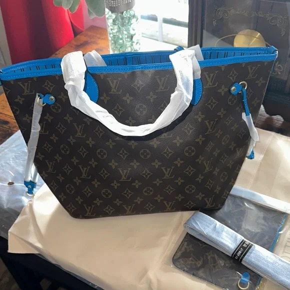 Monogram Canvas Tote with Bright Blue Trim - Picture 2 of 6